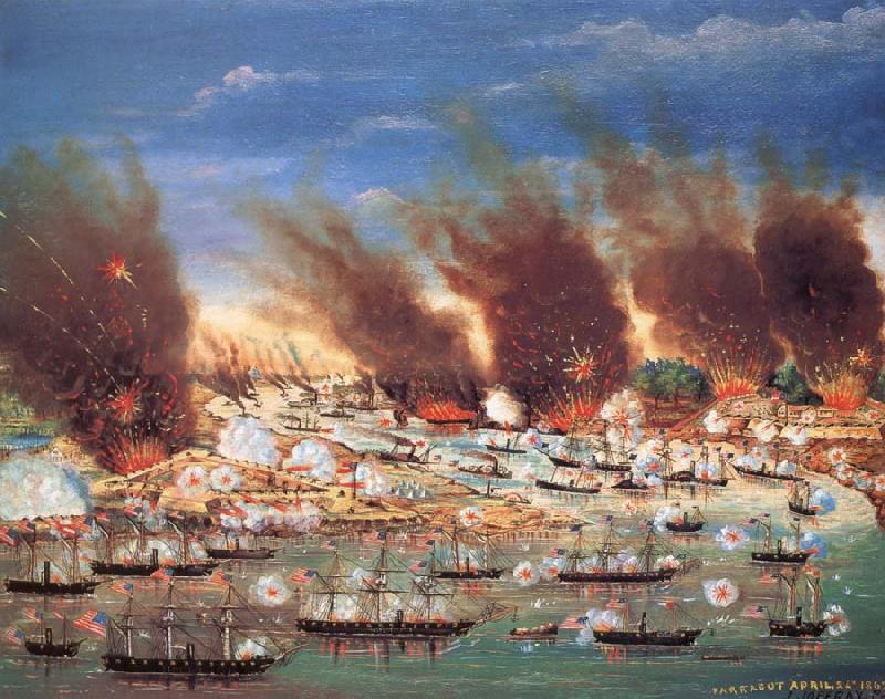 unknow artist Farragut-s Fleet Passing Fort Jackson and Fort St.Philip,Louisiana oil painting image